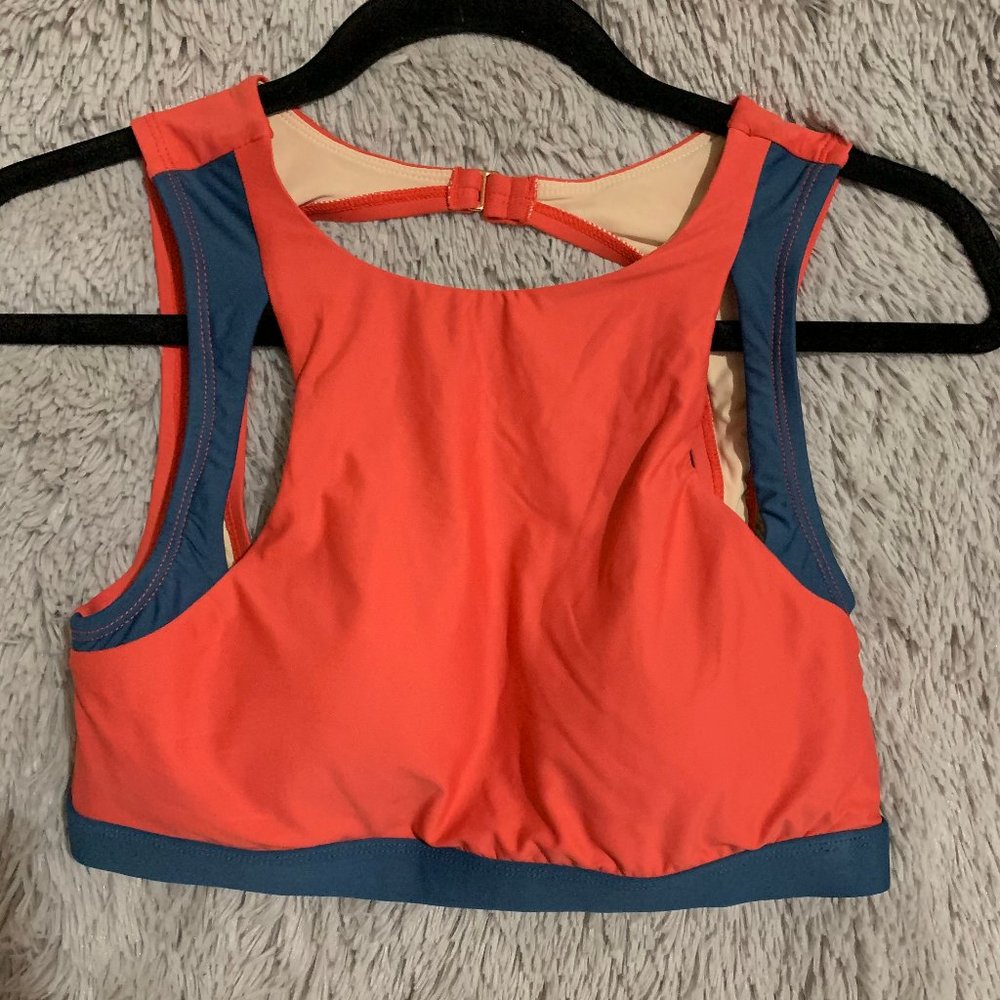 BNWOT L orange/red and blue bikini top